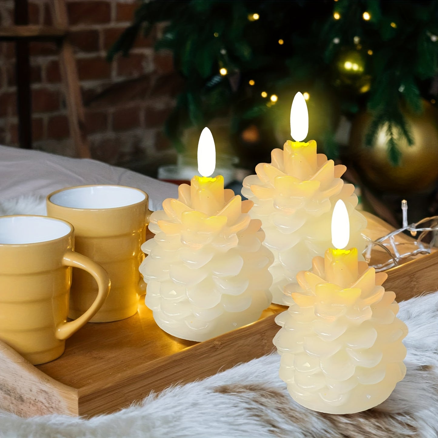 New Christmas pine cone paraffin LED bullet candle light Christmas decoration atmosphere