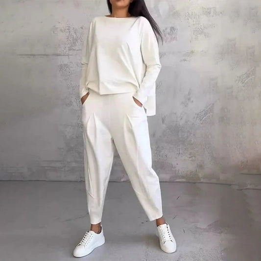 🔥Round-Neck Long-Sleeved Top & Pants 2-Piece Set