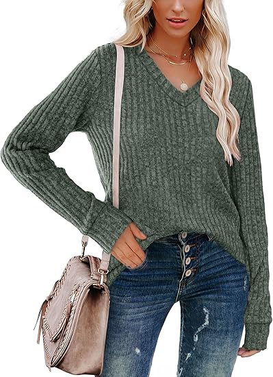 💖✨Women's V Neck Long Sleeve Solid Sweater