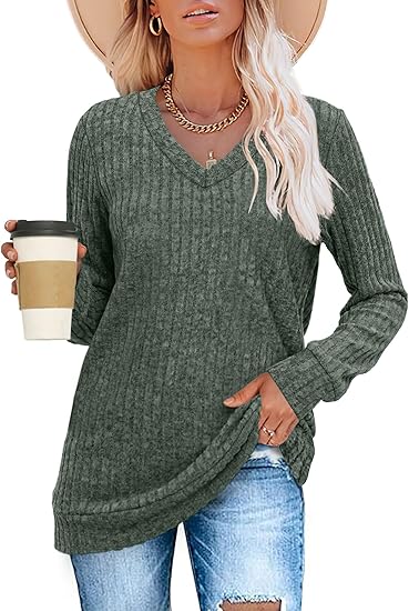 💖✨Women's V Neck Long Sleeve Solid Sweater