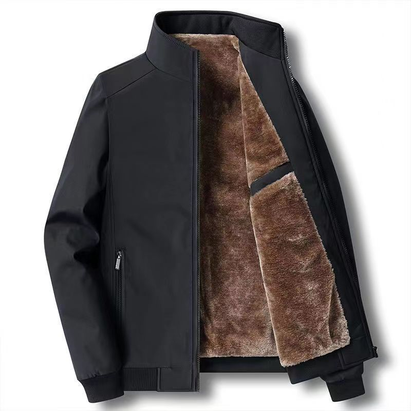 Men's Solid Color Zip Up Warm Jacket