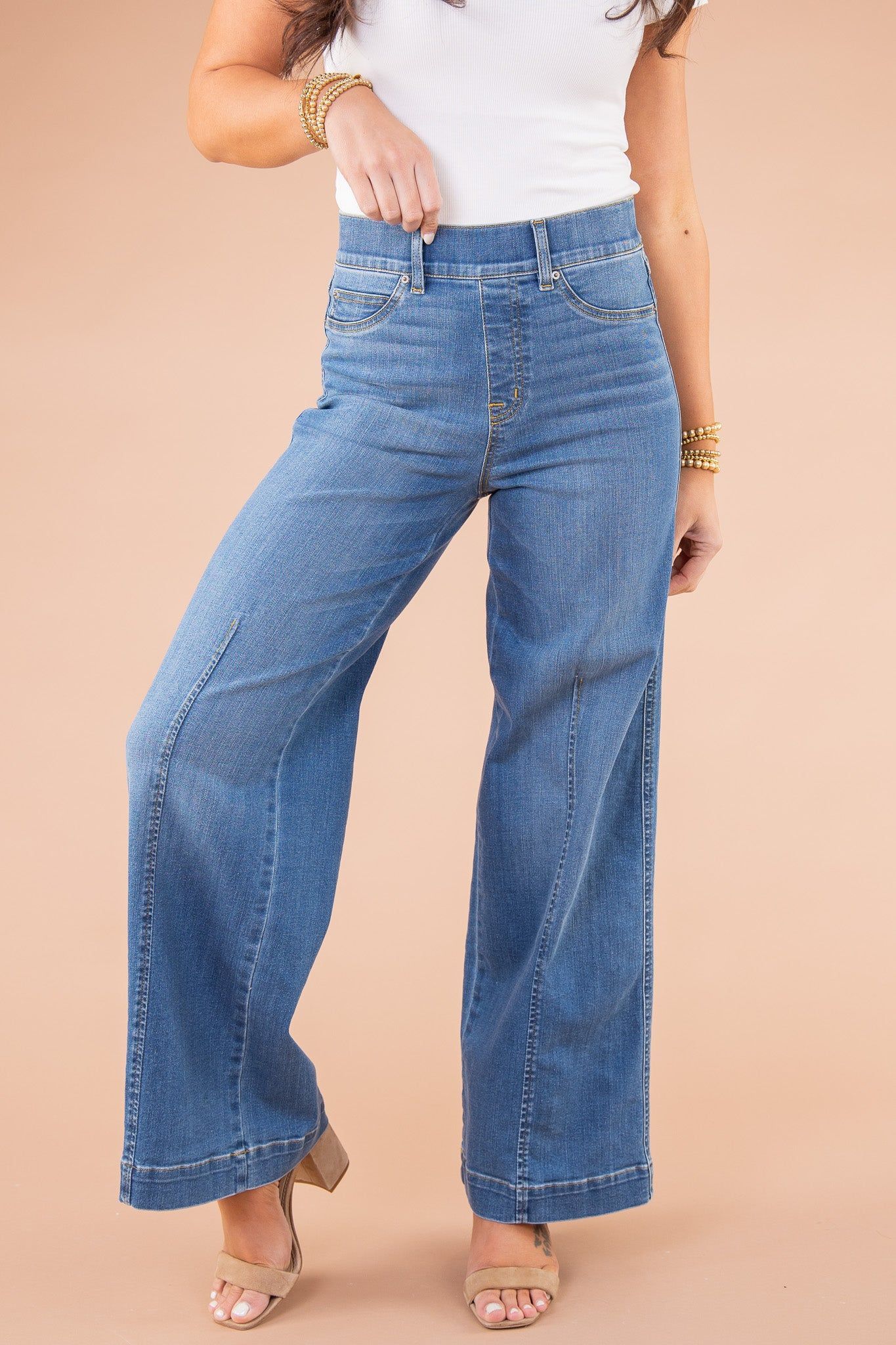 Seamed Front Wide Leg Jeans (Buy 2 Free Shipping)