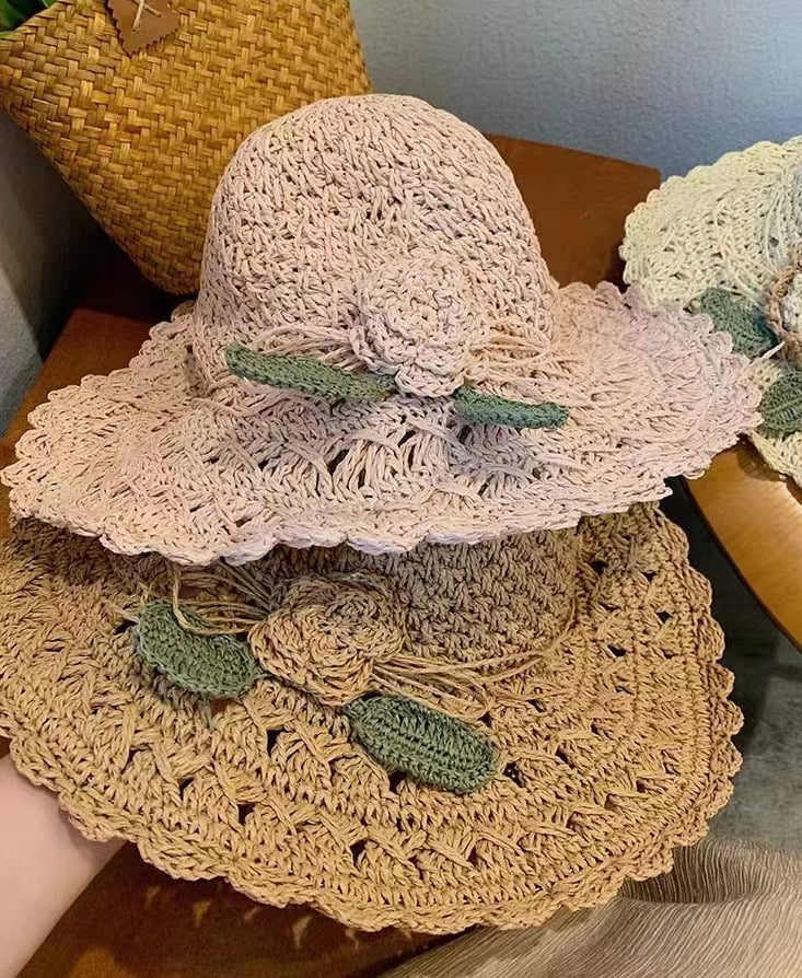 Elegant Crochet Straw Hat with Ruffle Detail