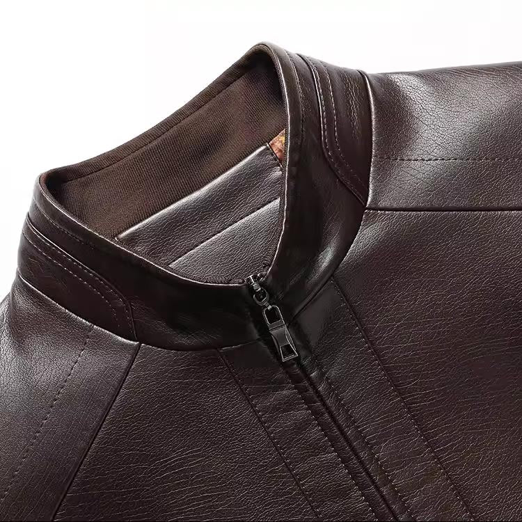 Warm plush lined leather jacket for men