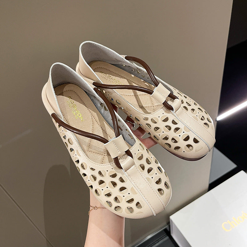 Retro Hollow Out Soft Leather Women Shoes