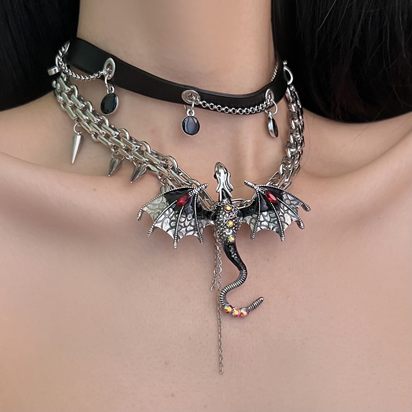 Imprisoned flying dragon necklace