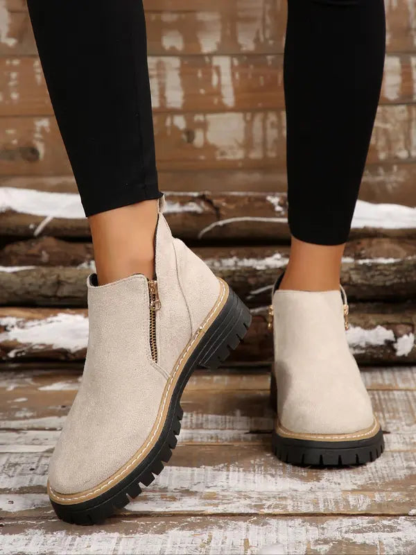 Women's Fashion Solid Color Ankle Boots