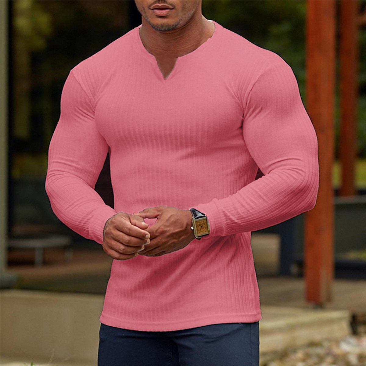 V-NECK LONG-SLEEVED SPORTS T-SHIRT