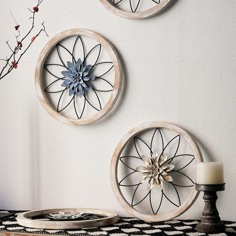 3-Piece Round Farmhouse Wall Decor Set | Rustic Wood & Metal Art | Interchangeable Flowers | Living Room, Bedroom, Kitchen, Bathroom Décor