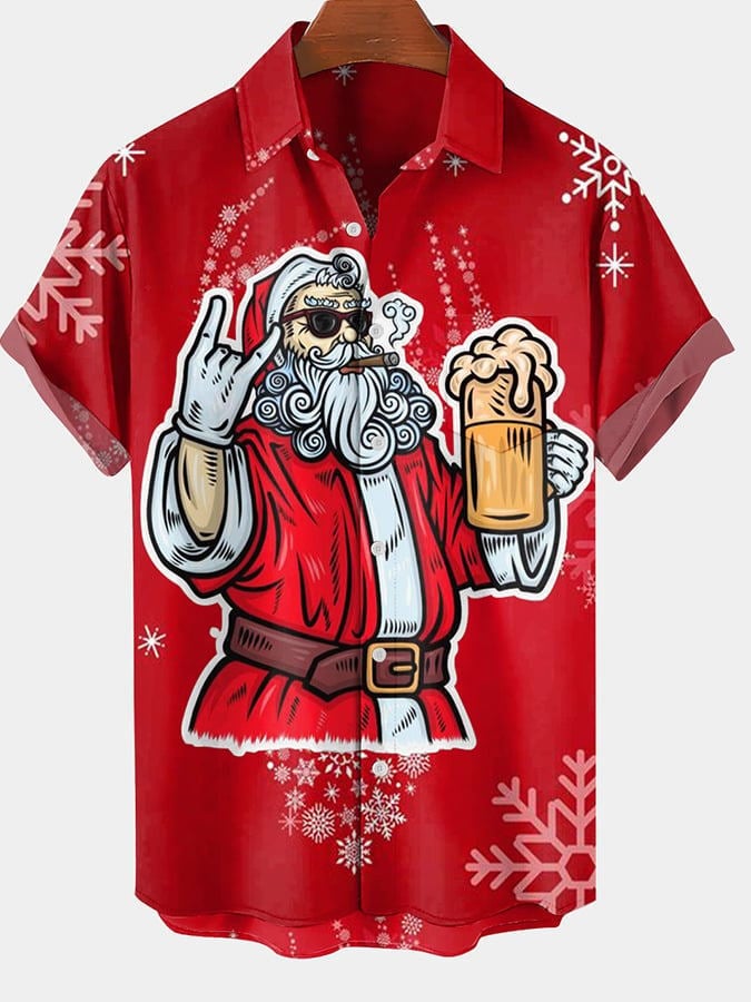 CHRISTMAS PRINT FASHION SHORT SLEEVE SHIRT