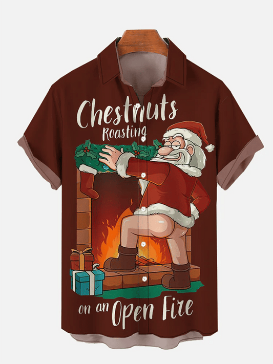 CHRISTMAS PRINT FASHION SHORT SLEEVE SHIRT