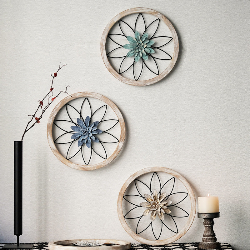 3-Piece Round Farmhouse Wall Decor Set | Rustic Wood & Metal Art | Interchangeable Flowers | Living Room, Bedroom, Kitchen, Bathroom Décor