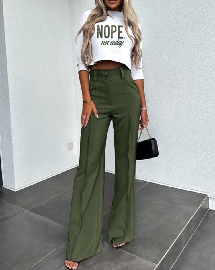 Fashionable and luxurious solid color jacket + high-waisted straight pants suit