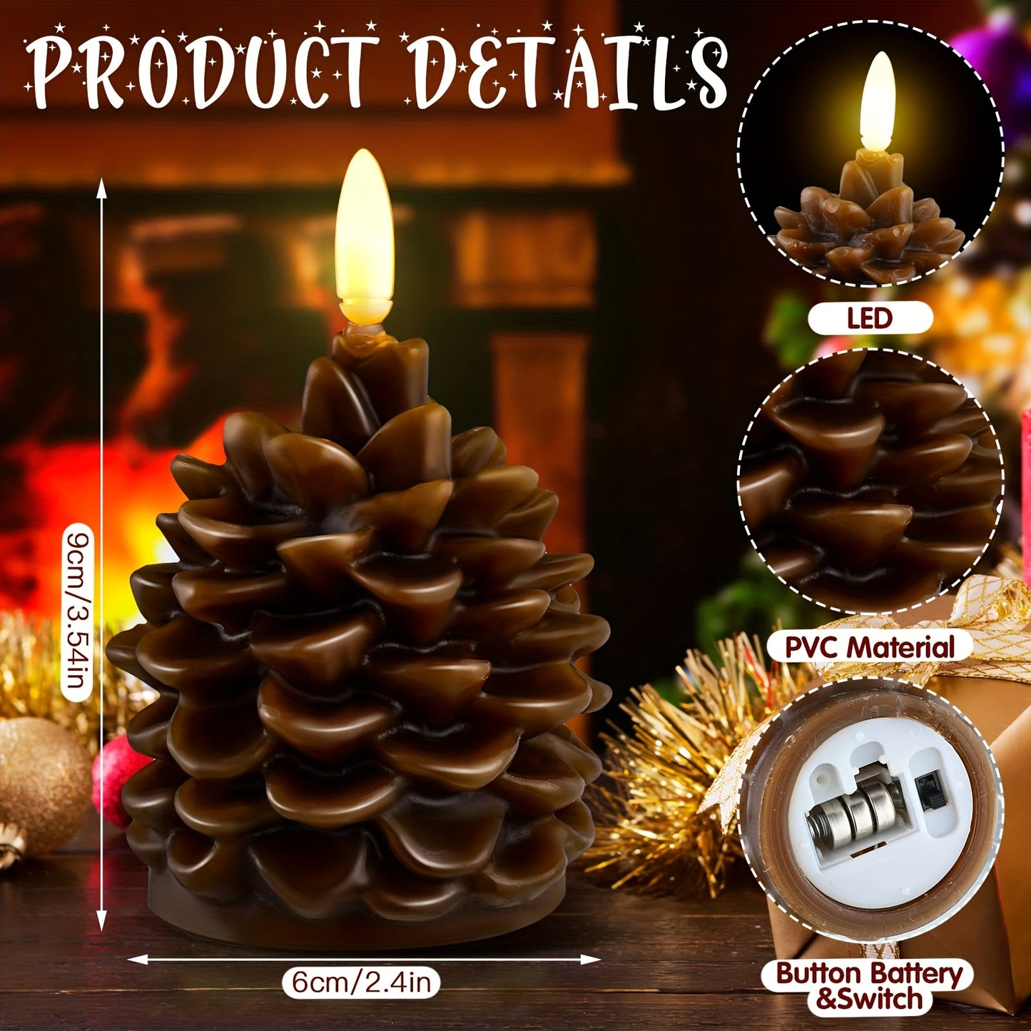 New Christmas pine cone paraffin LED bullet candle light Christmas decoration atmosphere