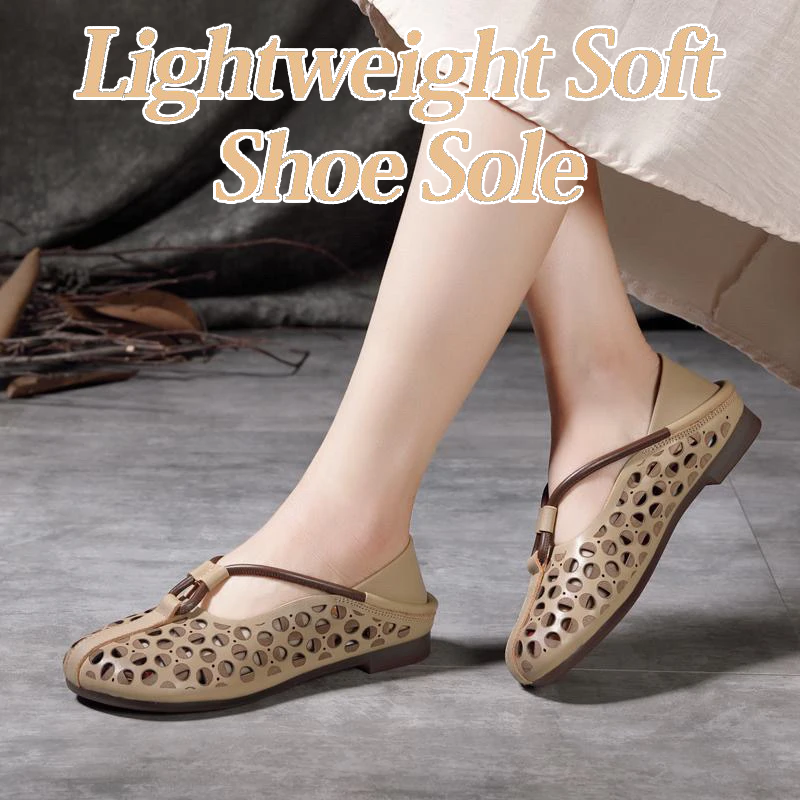 Retro Hollow Out Soft Leather Women Shoes