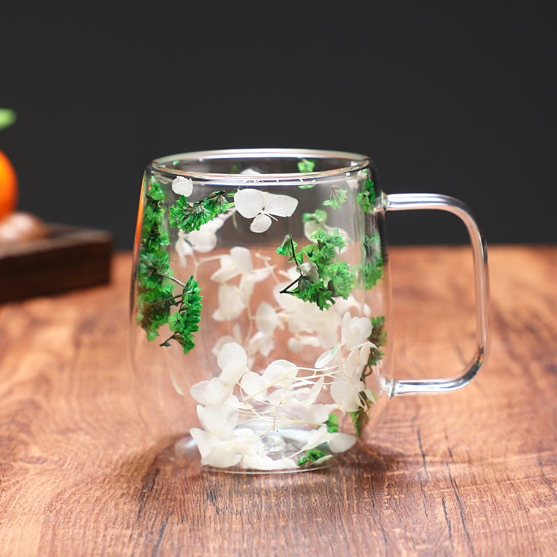 🌸Transparent Double Glass Flower Tea Cup