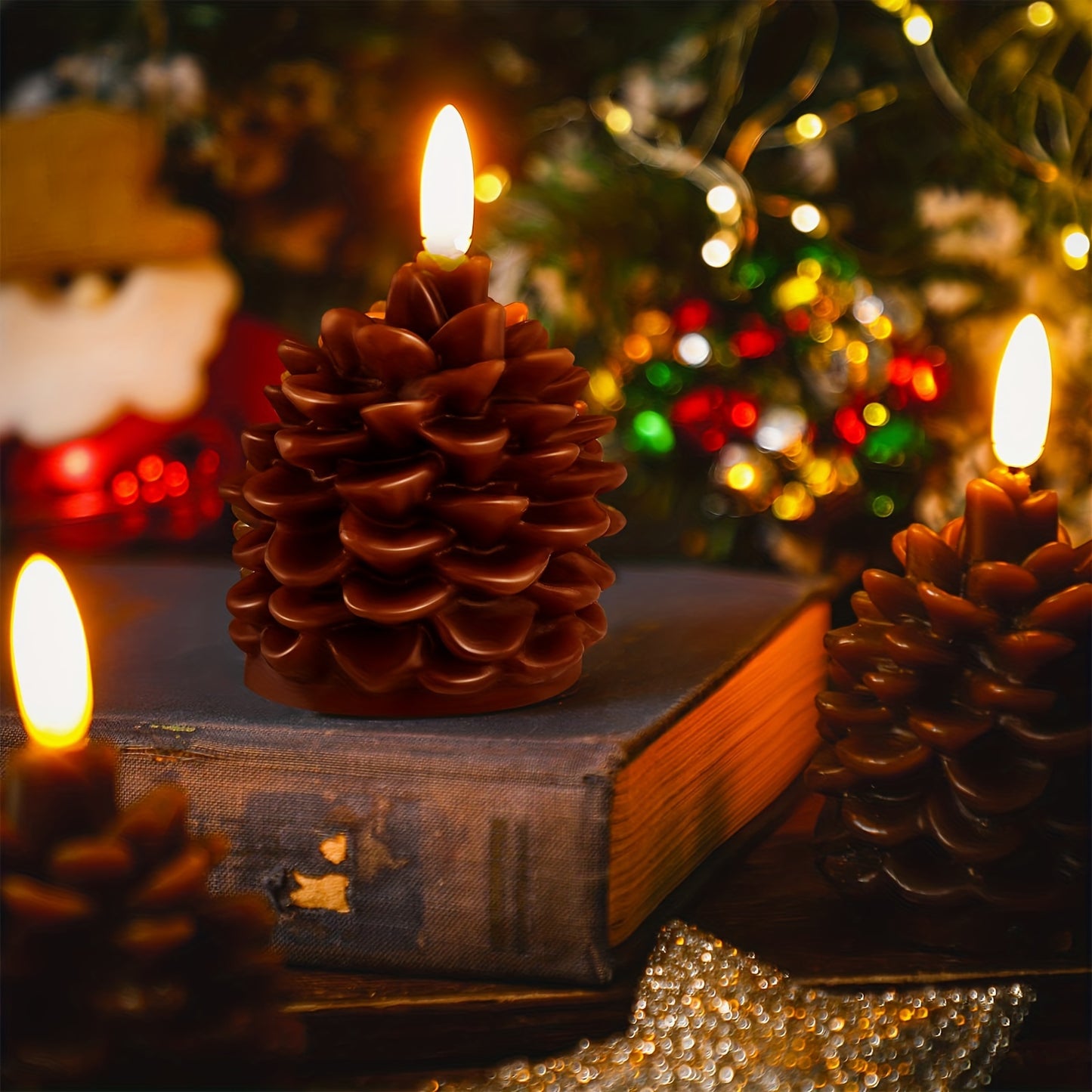 New Christmas pine cone paraffin LED bullet candle light Christmas decoration atmosphere