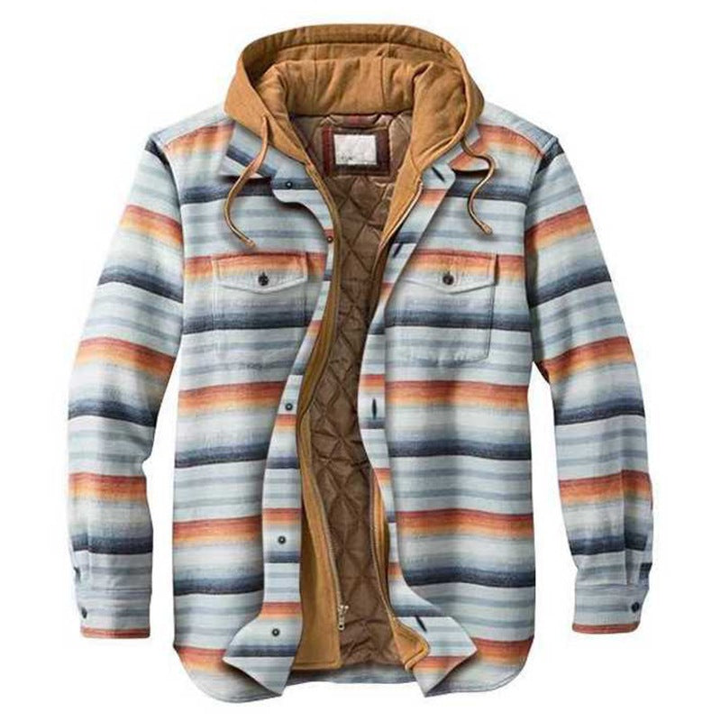 MEN'S CASUAL OUTDOOR THICK PLAID  FASHION WIND HOODED