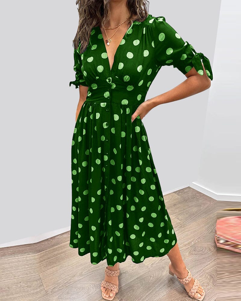 🔥🌷Promotion 48% OFF - 💃Deep V-neck polka-dot dress