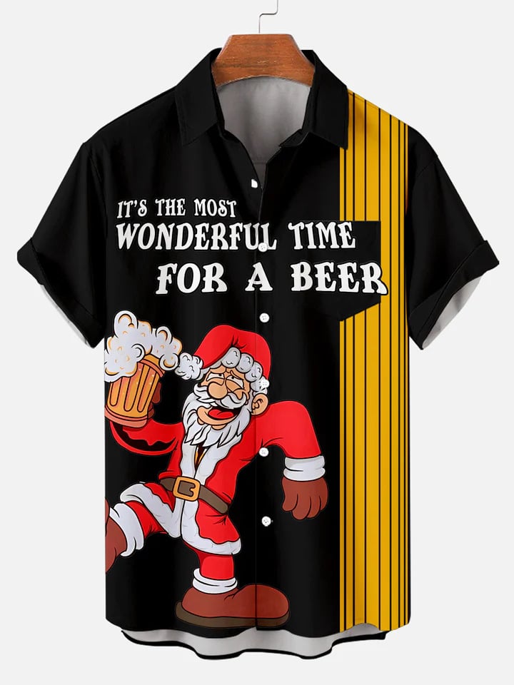 CHRISTMAS PRINT FASHION SHORT SLEEVE SHIRT