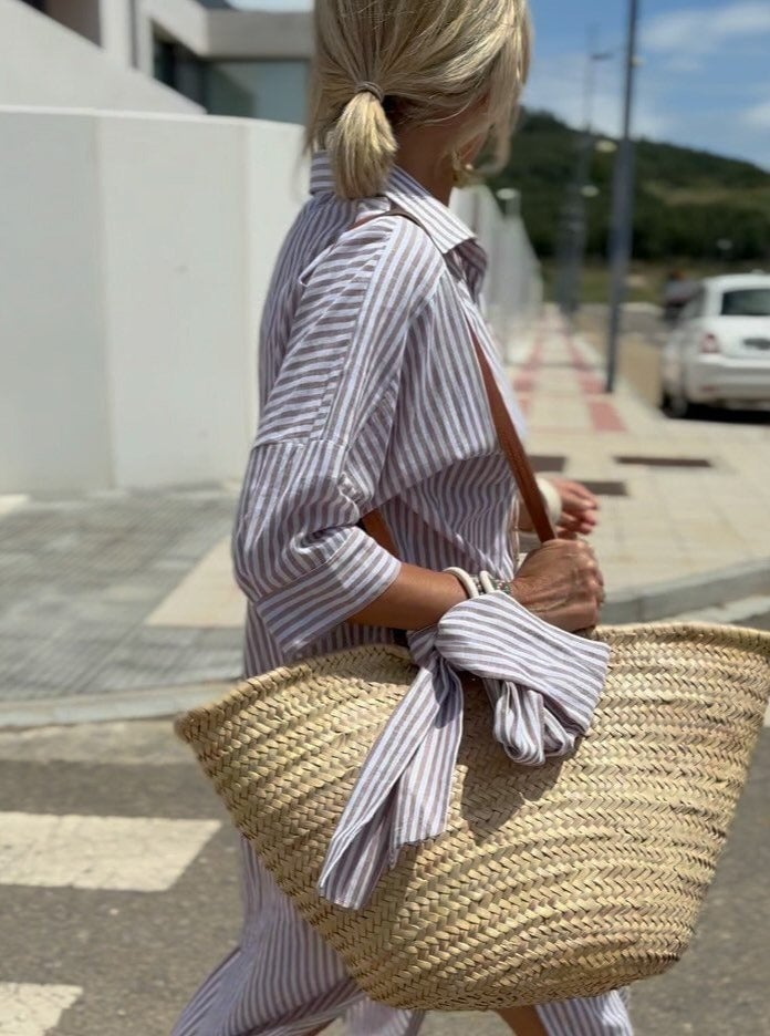 Classic Striped Lace-Up Shirt Dress