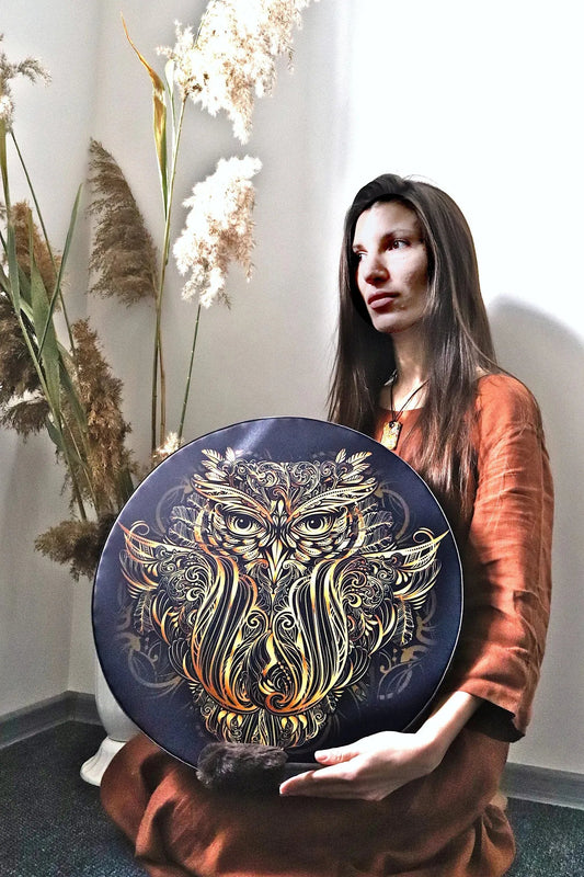 VEGAN SHAMAN DRUM "OWL SOUL", HEALING SOUND THERAPY