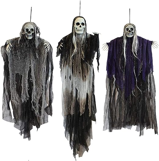 3 Pack Hanging Halloween Skeleton Ghosts Decorations, Grim Reapers for Best Halloween Outdoor Decorations