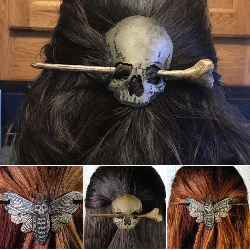 Death Moth/Skull HairPins Stick Slide with Faux Bone