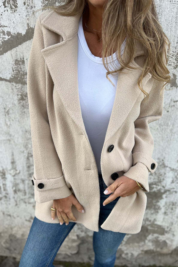 Women Solid Color Buttons Tailored Collar Long Sleeve Elegant Casual Autumn Jacket