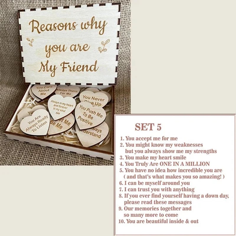 🎁Why You Are My Friend Wooden Box and Heart Tokens