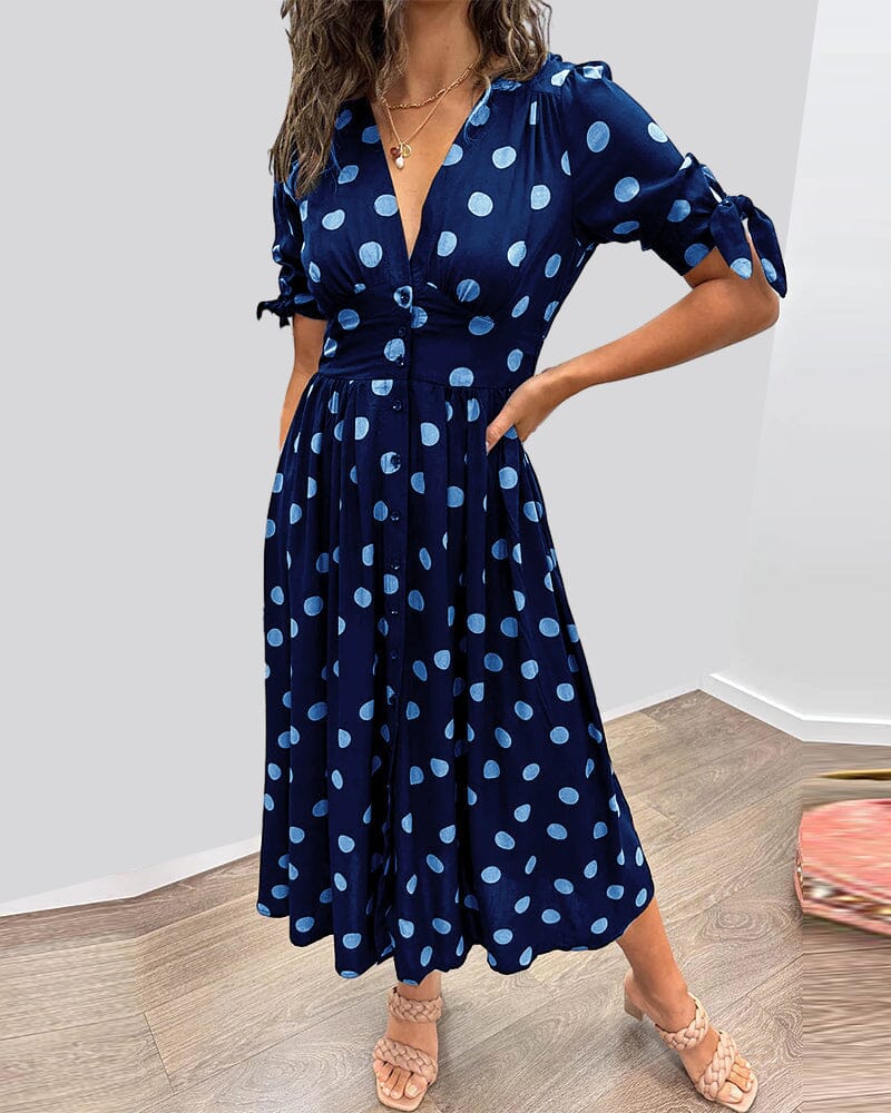 🔥🌷Promotion 48% OFF - 💃Deep V-neck polka-dot dress