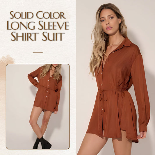 Women's Solid Color Long Sleeve Shirt Suit