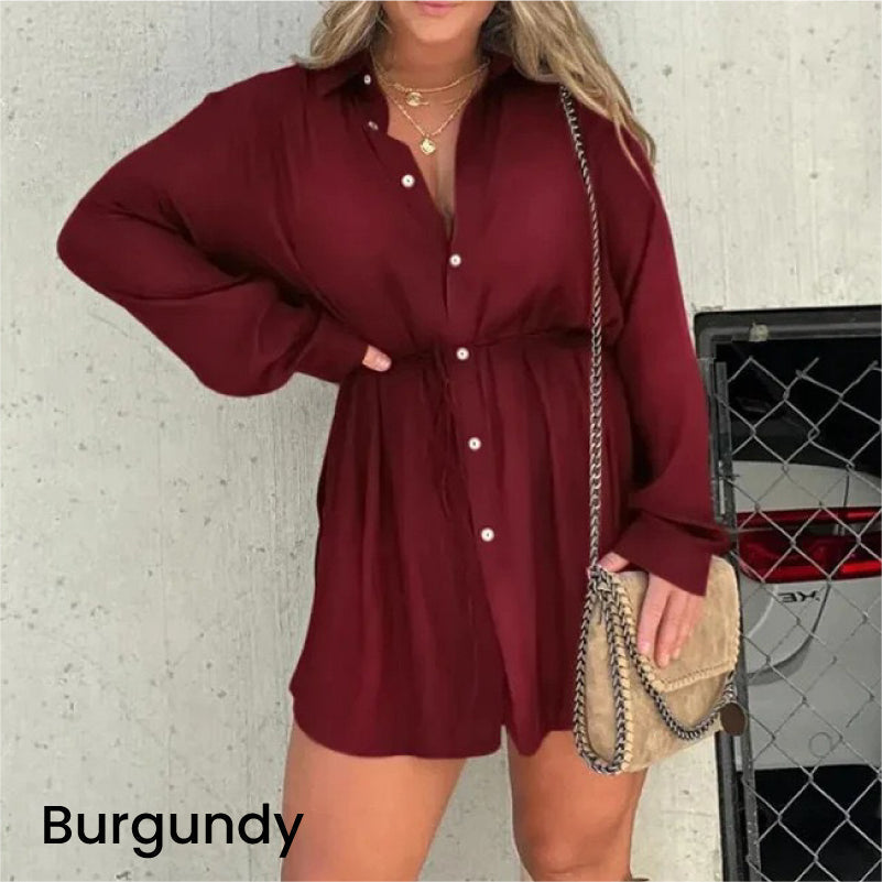 Women's Solid Color Long Sleeve Shirt Suit