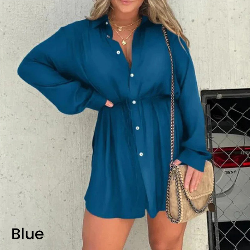 Women's Solid Color Long Sleeve Shirt Suit