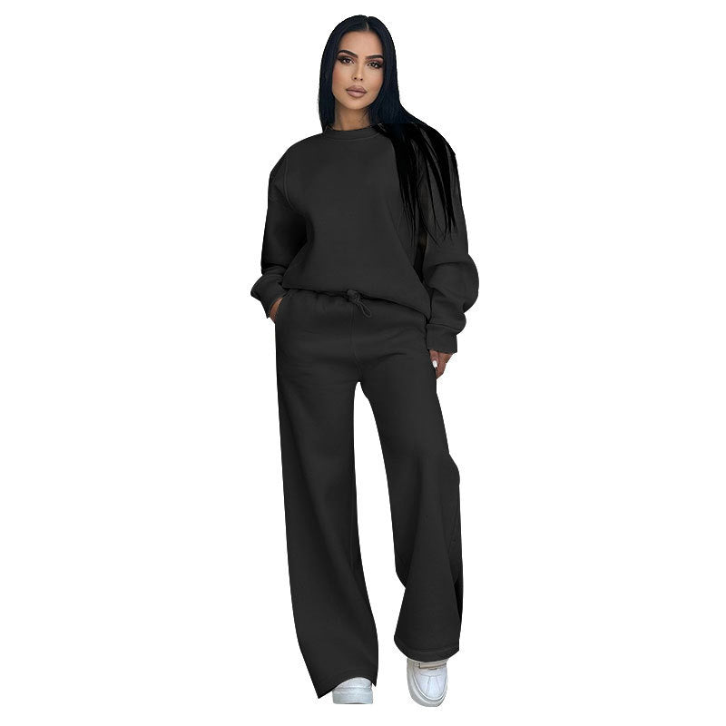 🌸 Fashion Solid Color Loose Round Neck Long Sleeve Top & Pants (2-Piece Set)
