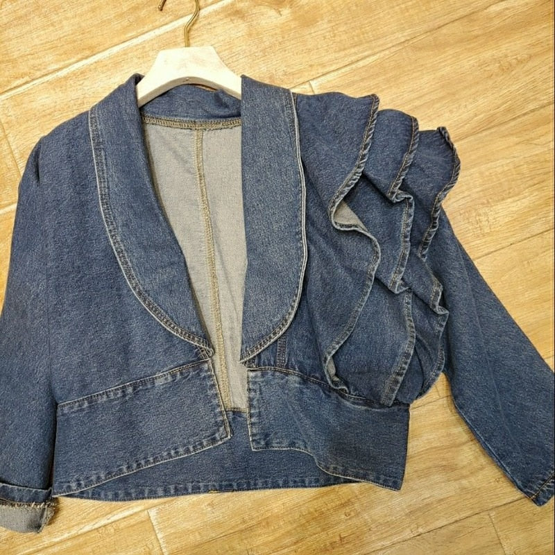 Jackets Denim Ruffles Solid  Short