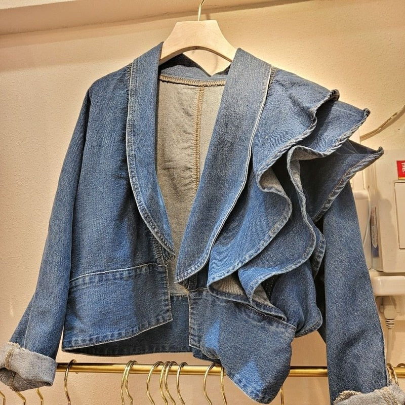 Jackets Denim Ruffles Solid  Short