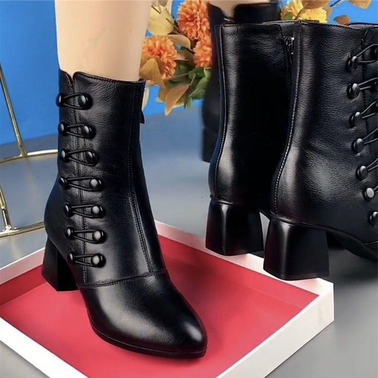 Warm Side Butto Leather Ankle Boots