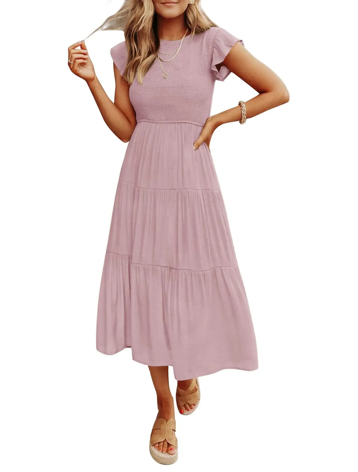 WOMEN'S SUMMER CASUAL FLUTTER SHORT MIDI DRESS