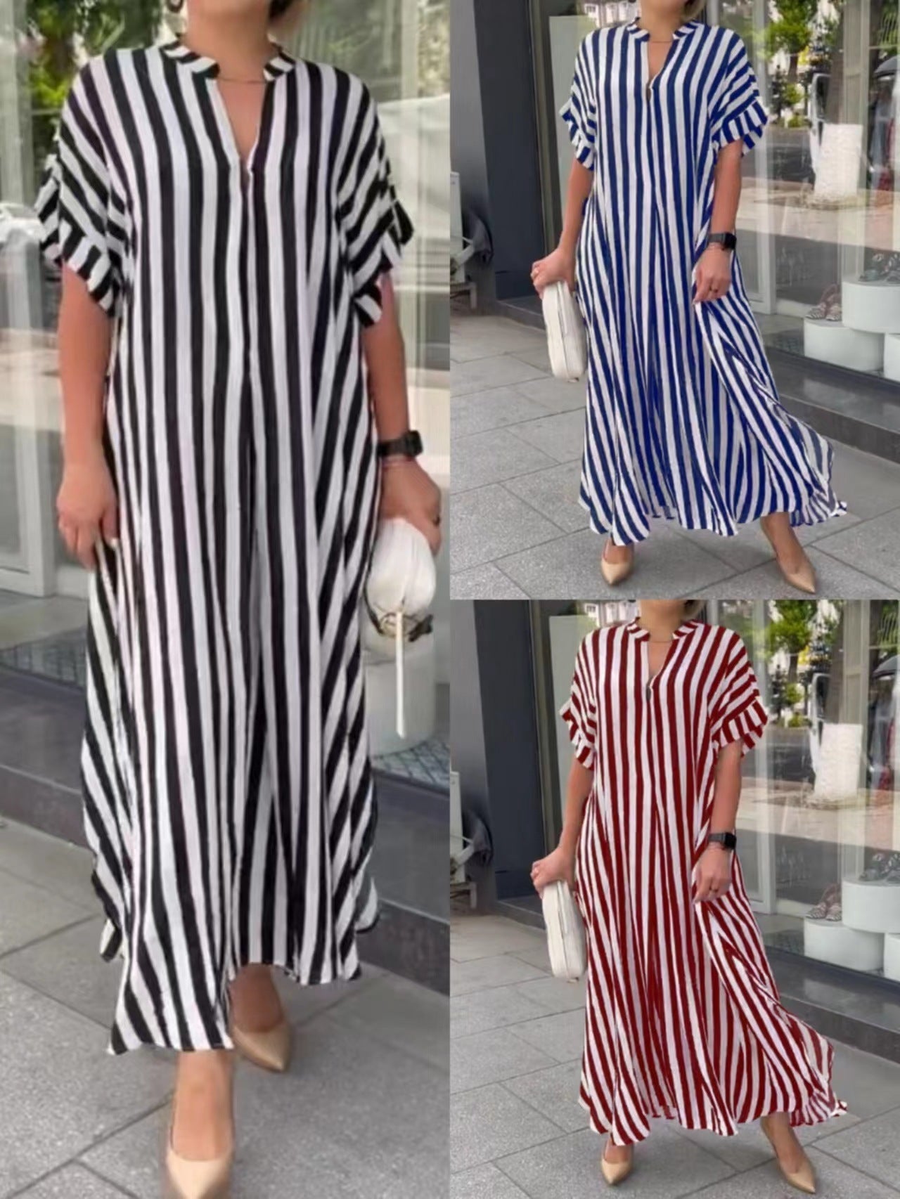 Women's V-Neck Striped Print Dress 🔥50% OFF🔥