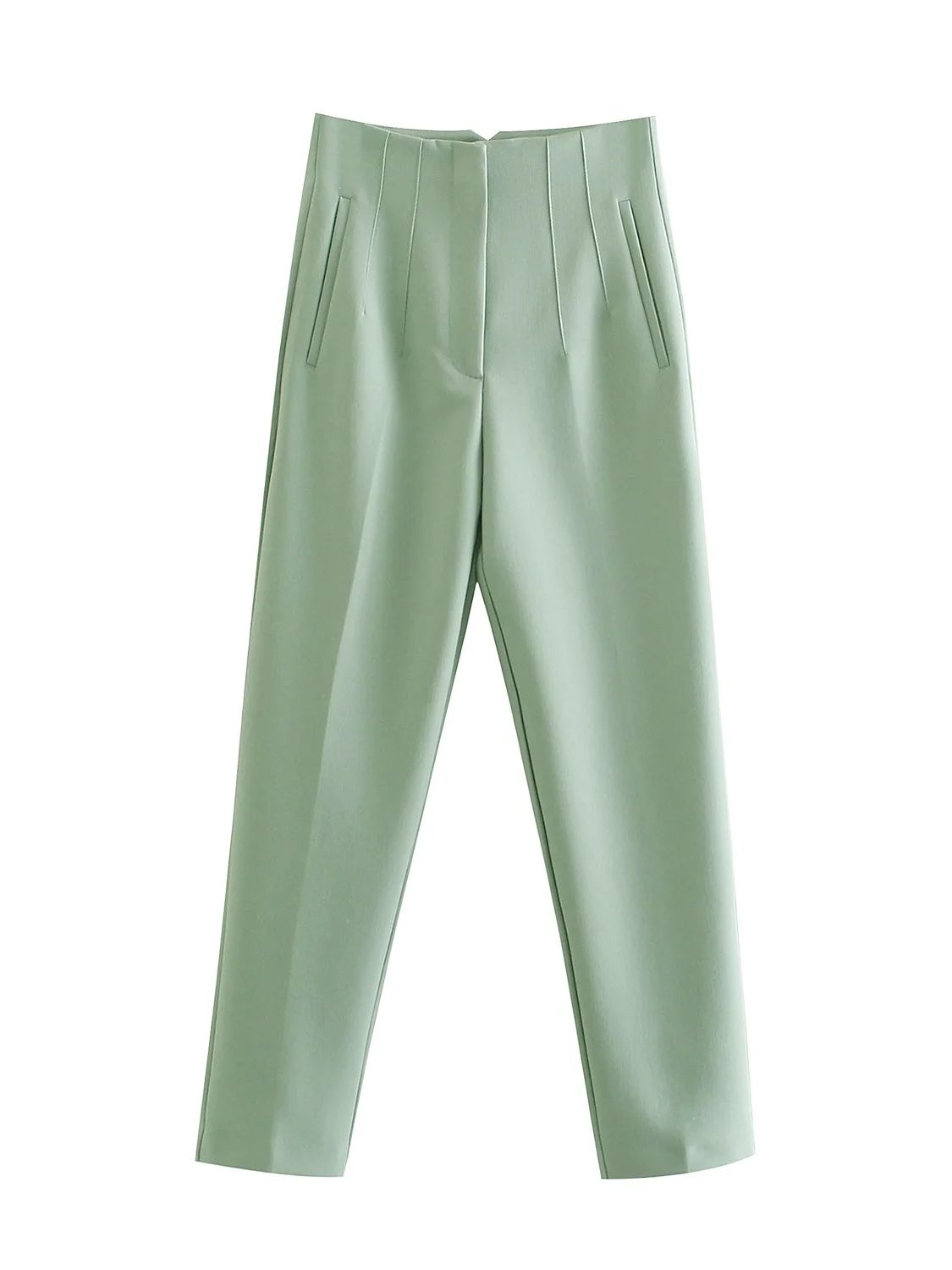 Straight Pants High Waist Zipper Fly Trousers