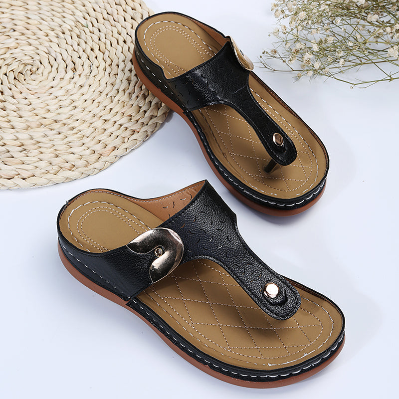 Today 50% OFF 丨2023 Summer New Women's Metal Decor Feature Pattern Wedge Flip-Flops