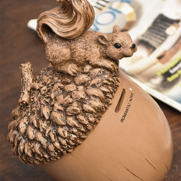 Squirrel Acorn Piggy Bank - Resin - Art and Utility - Save with Style, Cherish Every Coin