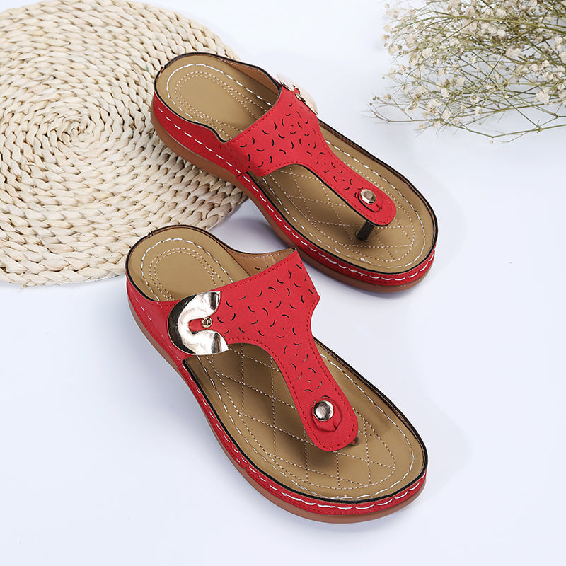 Today 50% OFF 丨2023 Summer New Women's Metal Decor Feature Pattern Wedge Flip-Flops