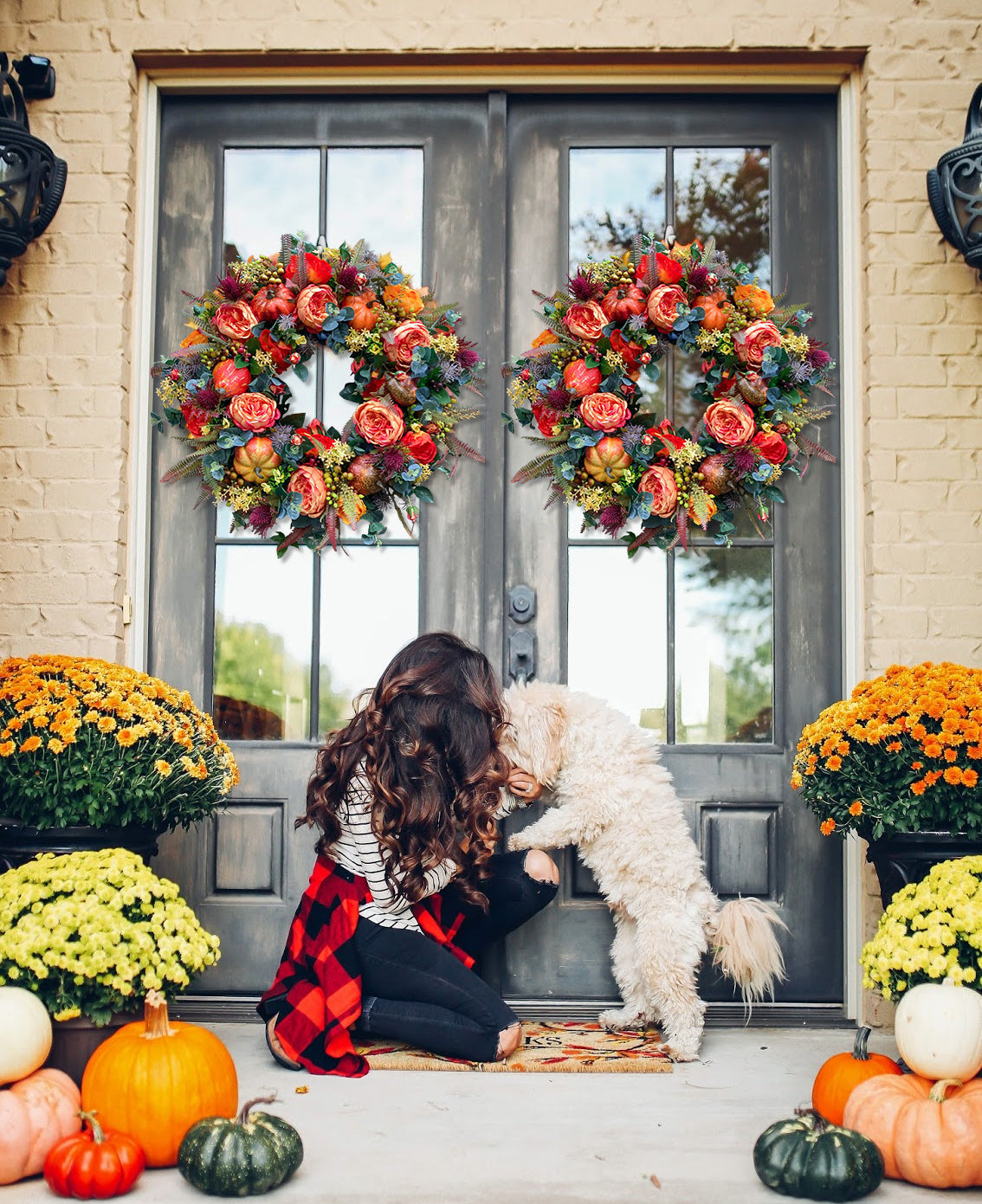 🔥49% OFF🔥Fall Peony and Pumpkin Wreath - Year Round Wreath