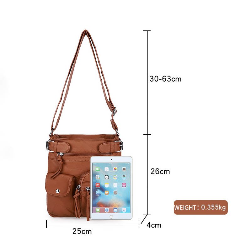 Multi-pocket crossbody bag soft leather shoulder bag