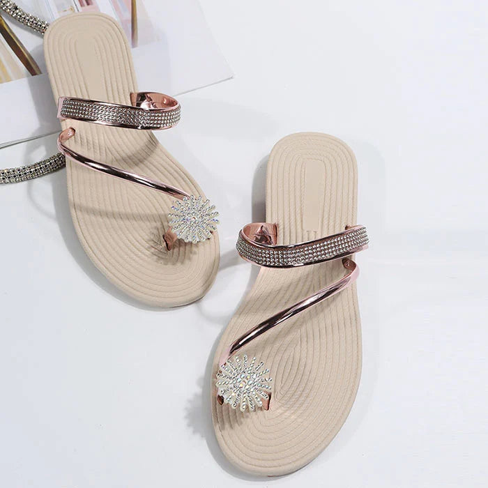 2023 summer new shiny flat shoes rhinestone sandals