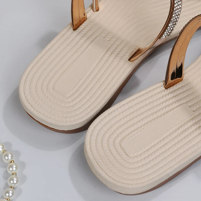 2023 summer new shiny flat shoes rhinestone sandals