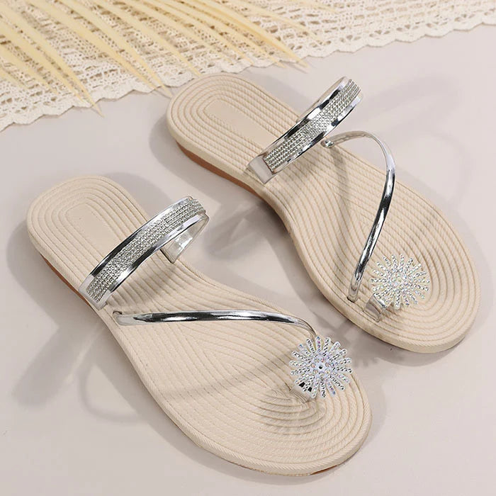 2023 summer new shiny flat shoes rhinestone sandals