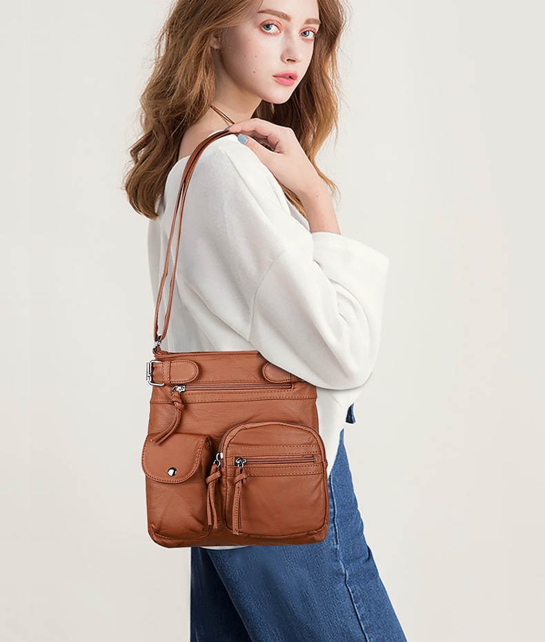 Multi-pocket crossbody bag soft leather shoulder bag